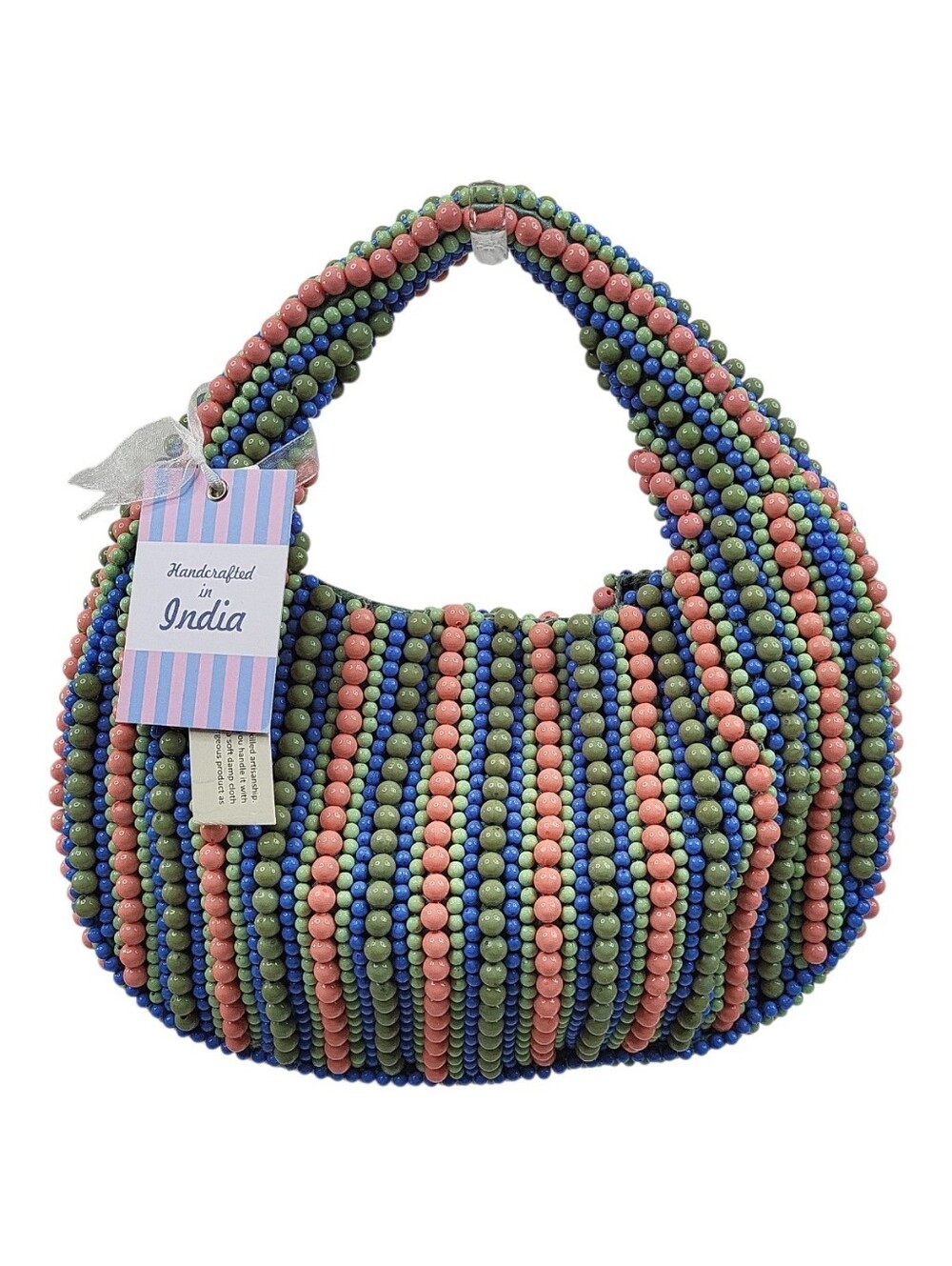 Viral Orange Blue Green Beaded Bag Purse Mini Satchel Half Moon Crescent Shape
